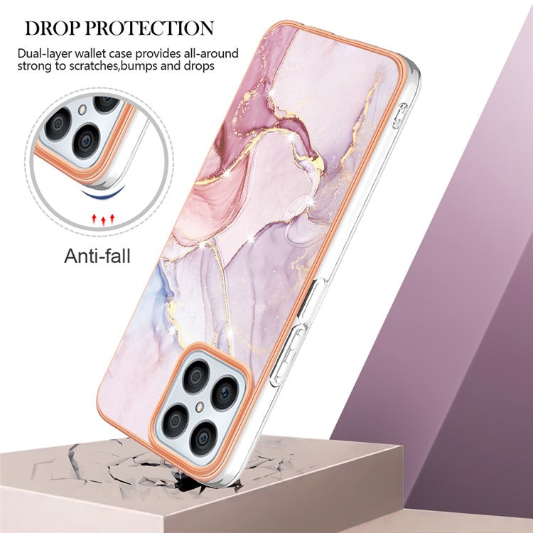 YB IMD Series-2 For Honor X8 4G Marble Pattern TPU Case Electroplated Edge IMD Phone Cover - Rose Gold 005