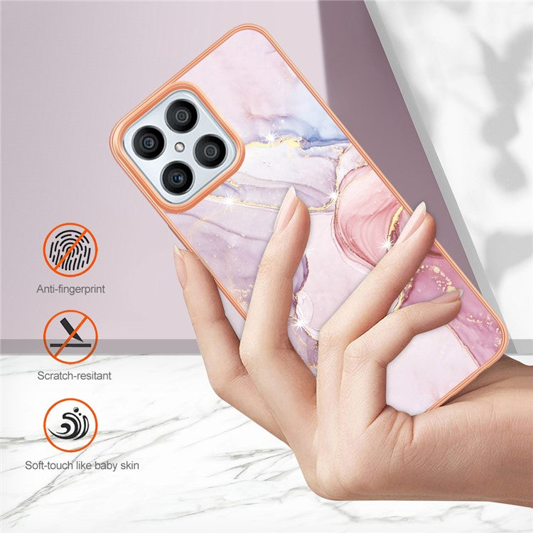 YB IMD Series-2 For Honor X8 4G Marble Pattern TPU Case Electroplated Edge IMD Phone Cover - Rose Gold 005