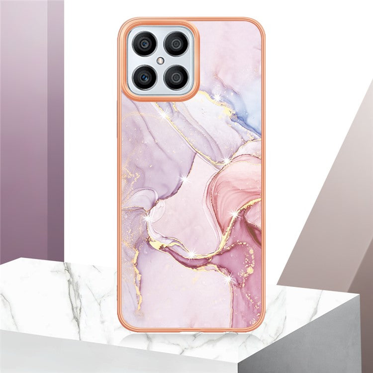YB IMD Series-2 For Honor X8 4G Marble Pattern TPU Case Electroplated Edge IMD Phone Cover - Rose Gold 005