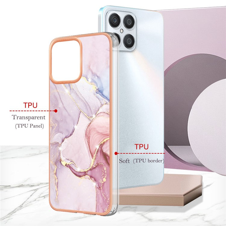 YB IMD Series-2 For Honor X8 4G Marble Pattern TPU Case Electroplated Edge IMD Phone Cover - Rose Gold 005