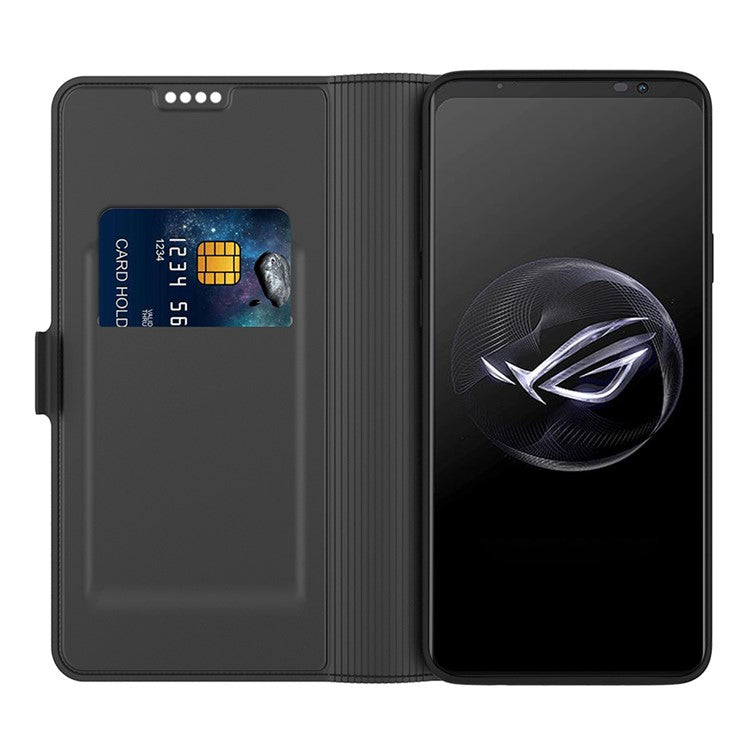 For Asus ROG Phone 7 5G Folio Flip Cover Magnetic PU Leather Folding Stand Flip Card Holder Slot Phone Case - Black