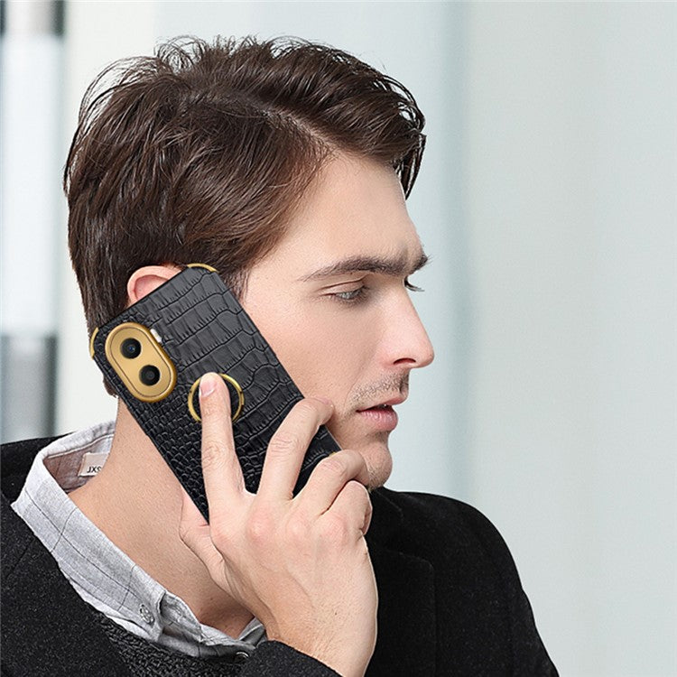 For Honor X40i 5G Ring Kickstand 6D Electroplated Case Precise Cutout Crocodile Texture Leather Coated TPU Cover - Yellow