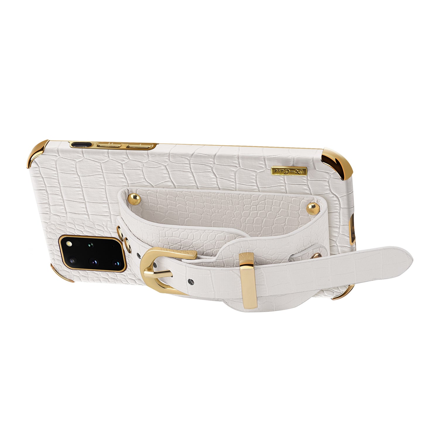 For Samsung Galaxy S20 Plus 5G / 4G Crocodile Texture Wristband Case 6D Electroplating PU Leather + TPU Phone Cover - Yellow