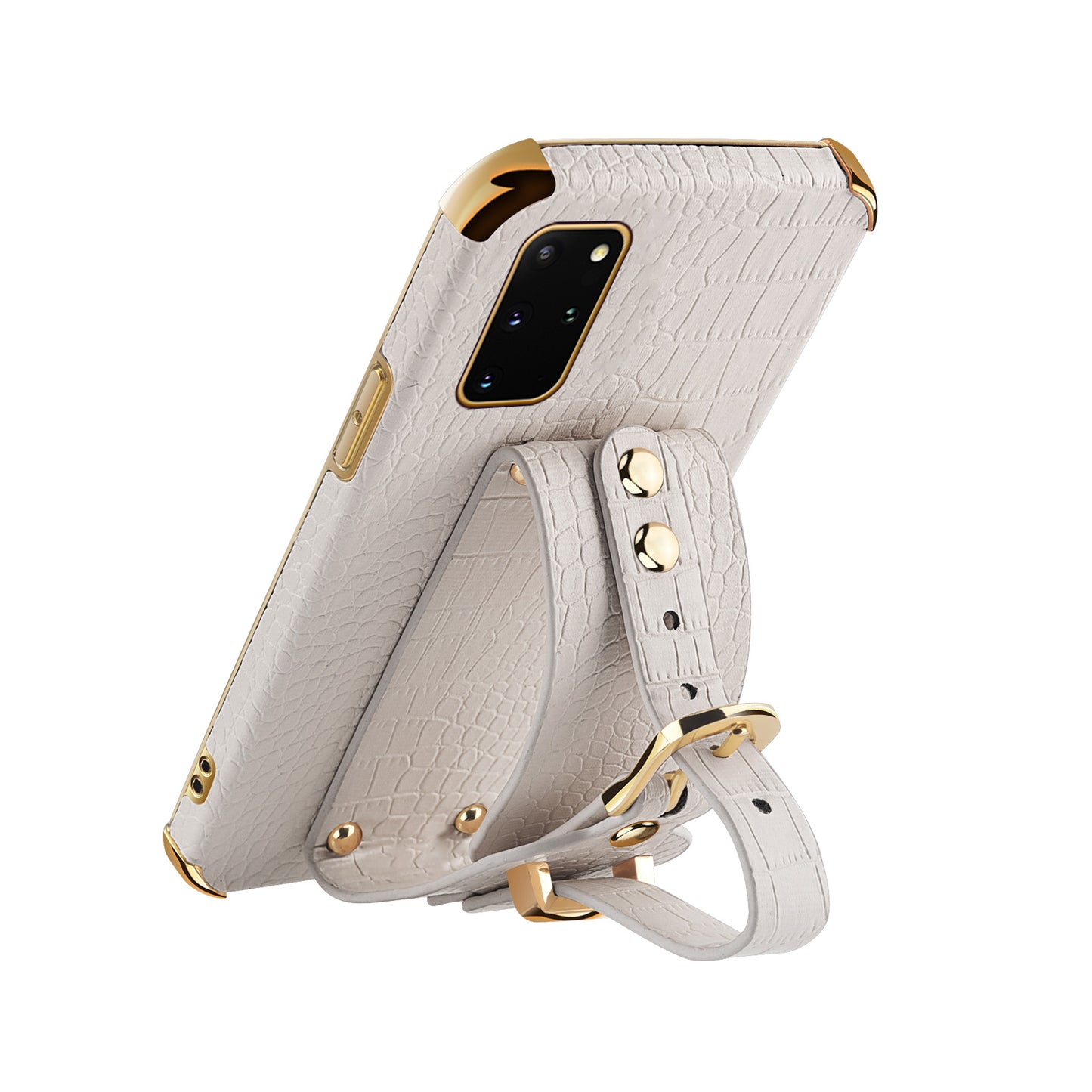 For Samsung Galaxy S20 Plus 5G / 4G Crocodile Texture Wristband Case 6D Electroplating PU Leather + TPU Phone Cover - Red