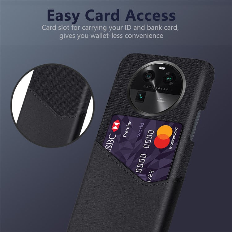 Leather Coated PC Phone Case for Oppo Find X6 , Card Slot Cloth Texture Phone Cover - Black