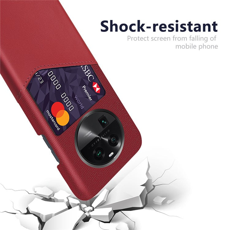 Leather Coated PC Phone Case for Oppo Find X6 , Card Slot Cloth Texture Phone Cover - Red
