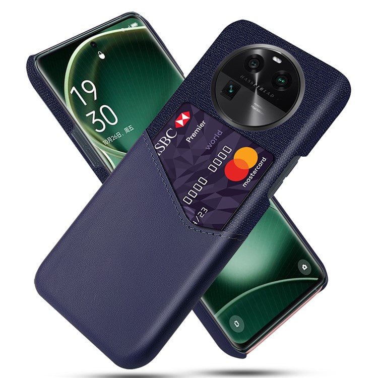 Leather Coated PC Phone Case for Oppo Find X6 , Card Slot Cloth Texture Phone Cover - Blue