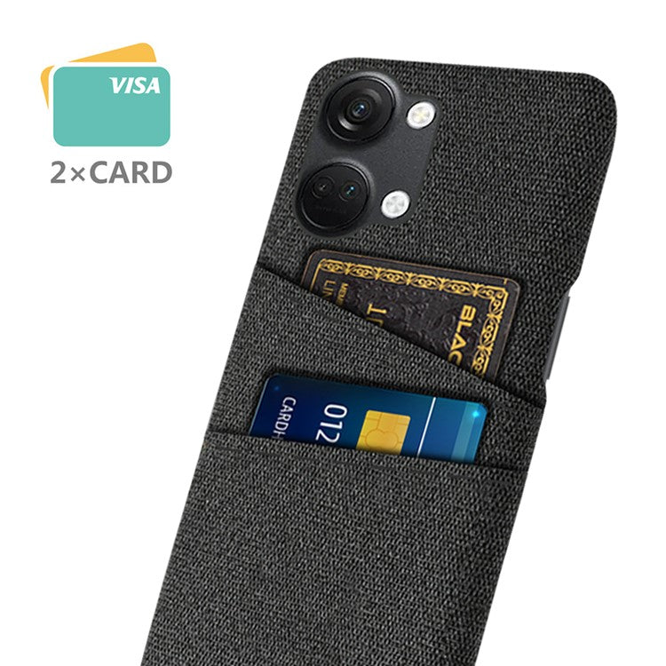 2 Card Slots Phone Cover for OnePlus Nord 3 5G / Ace 2V , Hard PC + Cloth Phone Case - Black
