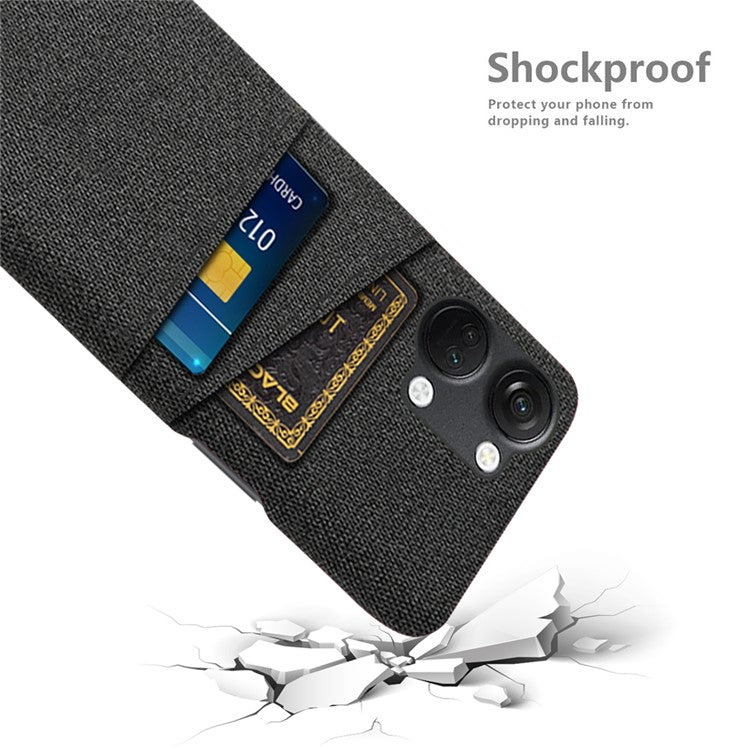 2 Card Slots Phone Cover for OnePlus Nord 3 5G / Ace 2V , Hard PC + Cloth Phone Case - Black