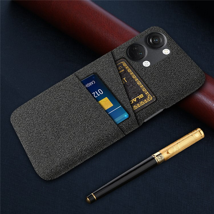 2 Card Slots Phone Cover for OnePlus Nord 3 5G / Ace 2V , Hard PC + Cloth Phone Case - Black