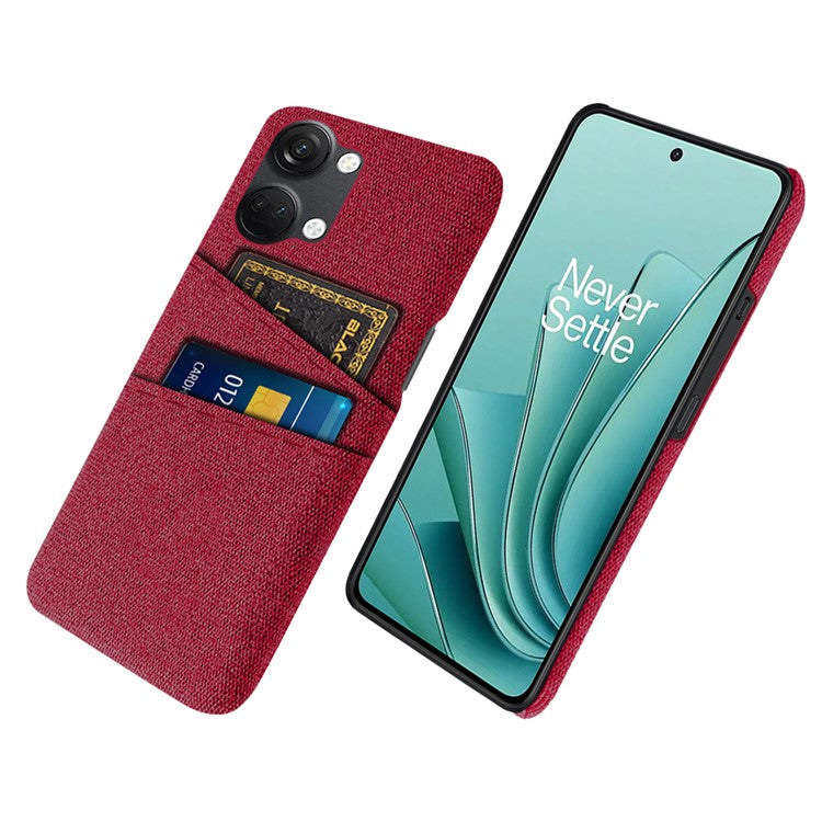2 Card Slots Phone Cover for OnePlus Nord 3 5G / Ace 2V , Hard PC + Cloth Phone Case - Red