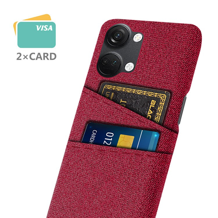 2 Card Slots Phone Cover for OnePlus Nord 3 5G / Ace 2V , Hard PC + Cloth Phone Case - Red