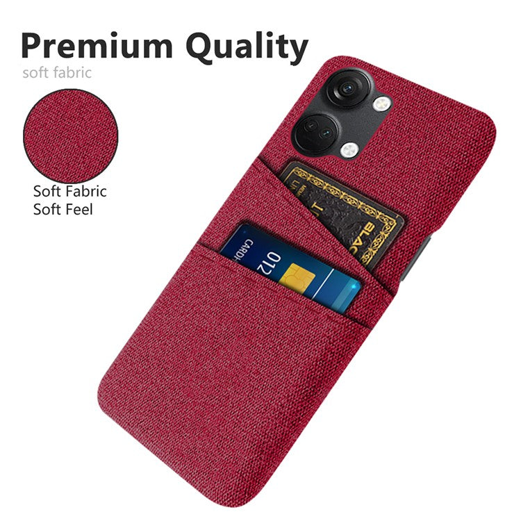 2 Card Slots Phone Cover for OnePlus Nord 3 5G / Ace 2V , Hard PC + Cloth Phone Case - Red