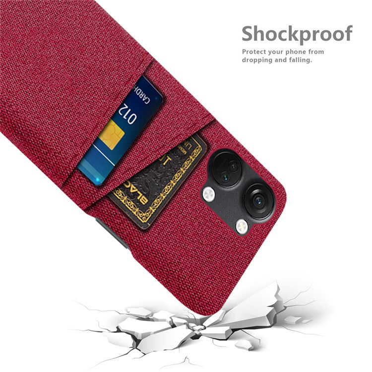 2 Card Slots Phone Cover for OnePlus Nord 3 5G / Ace 2V , Hard PC + Cloth Phone Case - Red