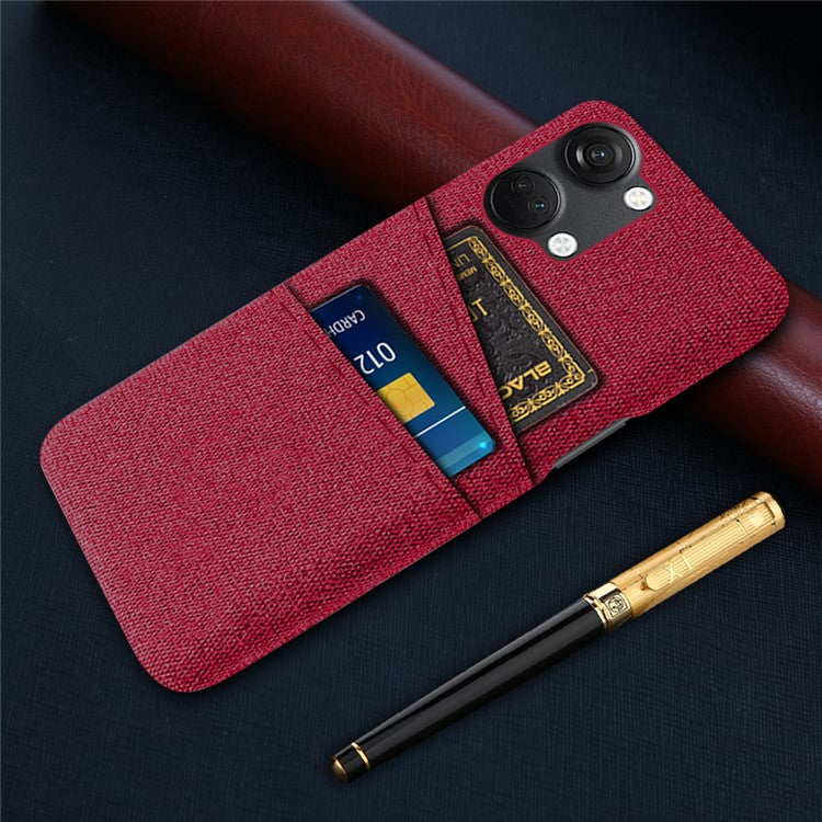 2 Card Slots Phone Cover for OnePlus Nord 3 5G / Ace 2V , Hard PC + Cloth Phone Case - Red