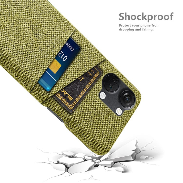 2 Card Slots Phone Cover for OnePlus Nord 3 5G / Ace 2V , Hard PC + Cloth Phone Case - Yellow