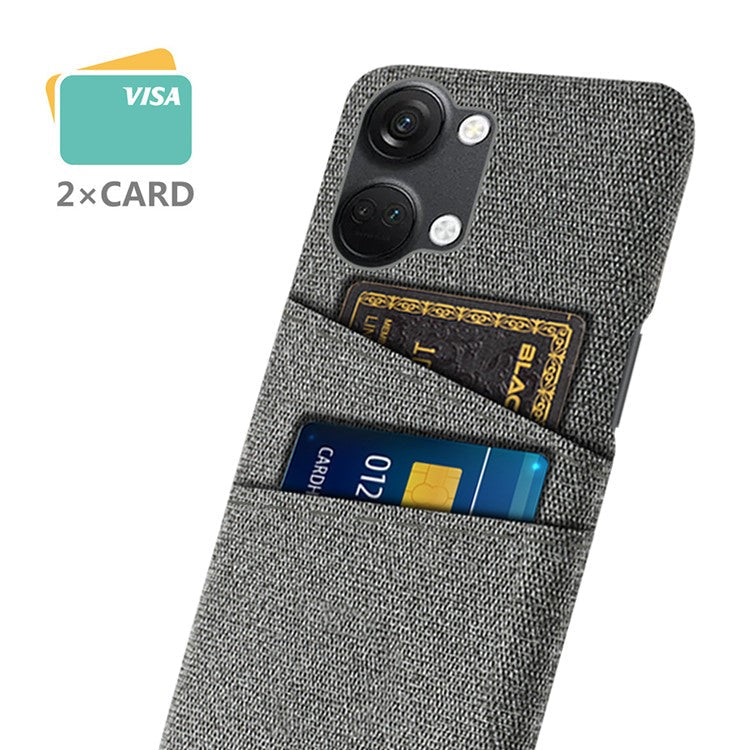 2 Card Slots Phone Cover for OnePlus Nord 3 5G / Ace 2V , Hard PC + Cloth Phone Case - Grey