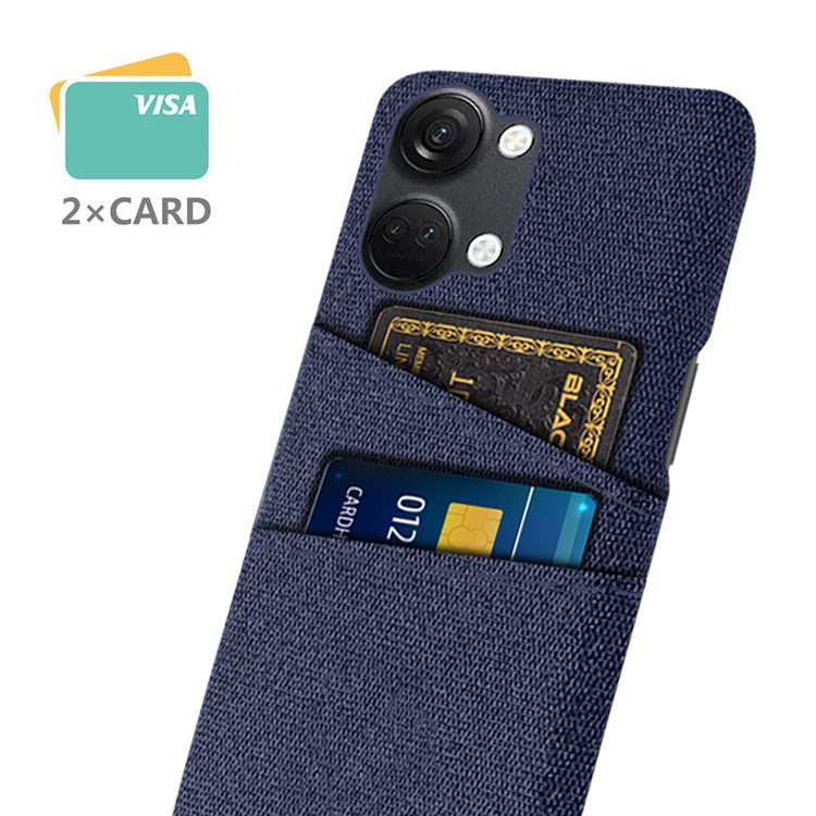 2 Card Slots Phone Cover for OnePlus Nord 3 5G / Ace 2V , Hard PC + Cloth Phone Case - Blue