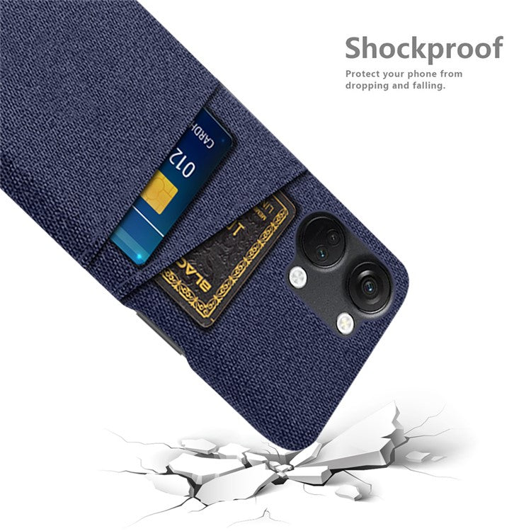 2 Card Slots Phone Cover for OnePlus Nord 3 5G / Ace 2V , Hard PC + Cloth Phone Case - Blue