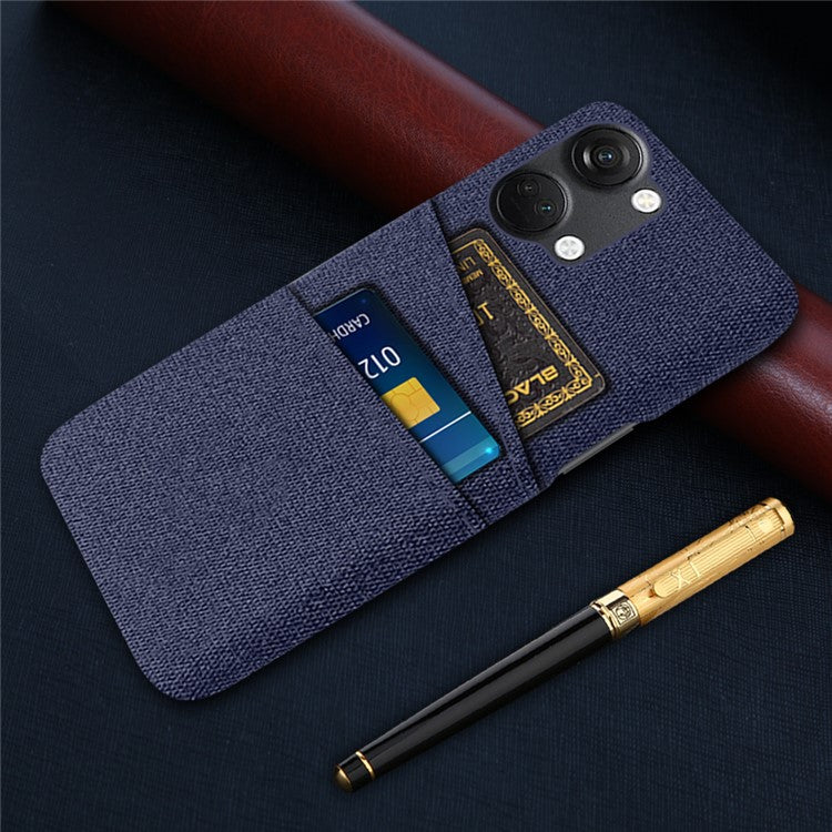 2 Card Slots Phone Cover for OnePlus Nord 3 5G / Ace 2V , Hard PC + Cloth Phone Case - Blue