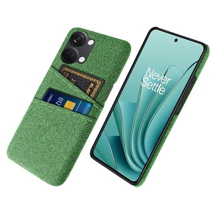 2 Card Slots Phone Cover for OnePlus Nord 3 5G / Ace 2V , Hard PC + Cloth Phone Case - Green