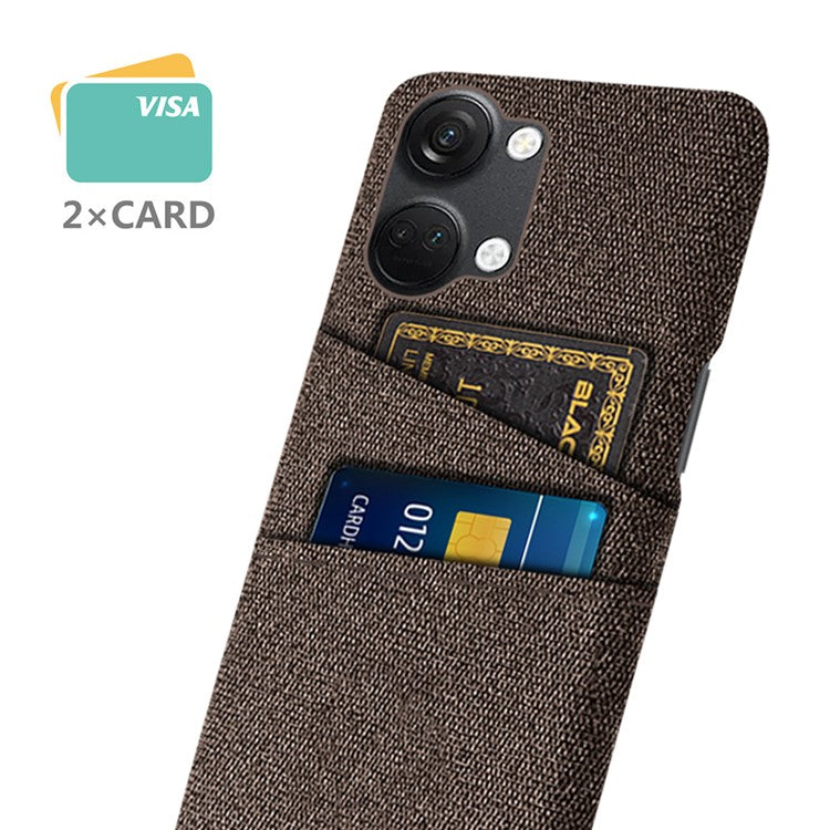 2 Card Slots Phone Cover for OnePlus Nord 3 5G / Ace 2V , Hard PC + Cloth Phone Case - Brown