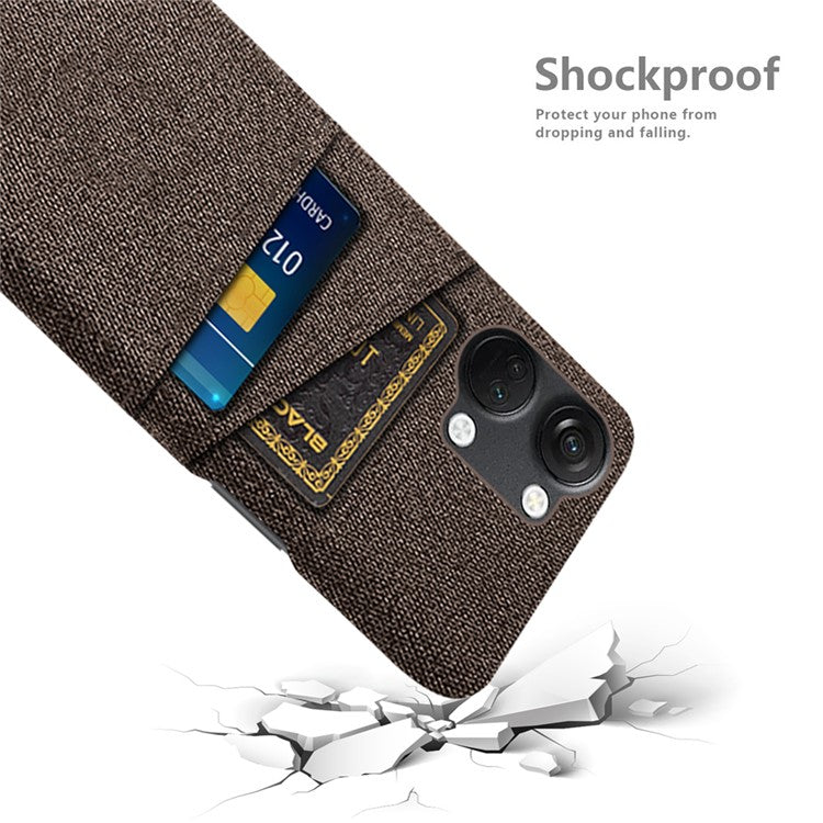 2 Card Slots Phone Cover for OnePlus Nord 3 5G / Ace 2V , Hard PC + Cloth Phone Case - Brown