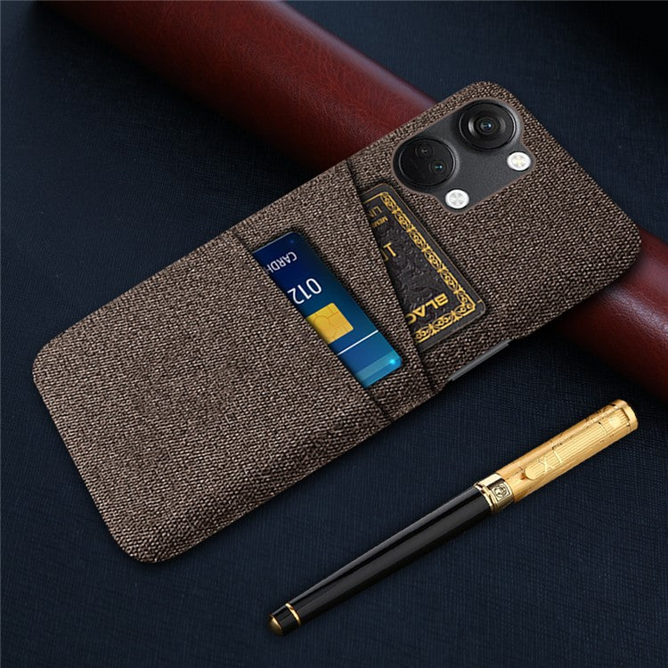2 Card Slots Phone Cover for OnePlus Nord 3 5G / Ace 2V , Hard PC + Cloth Phone Case - Brown