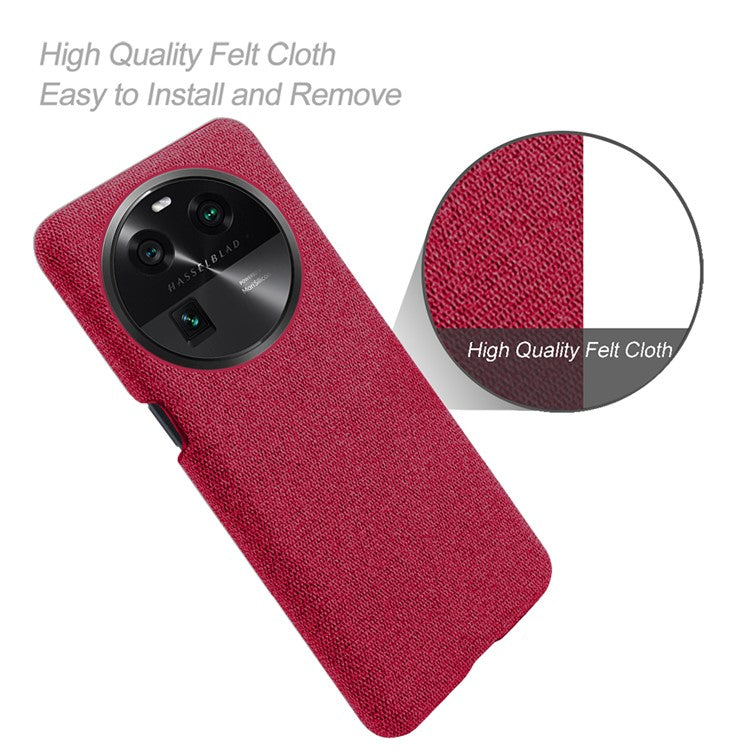 Smartphone Case for Oppo Find X6 Solid Color Anti-scratch Hard PC+Cloth Phone Cover - Red