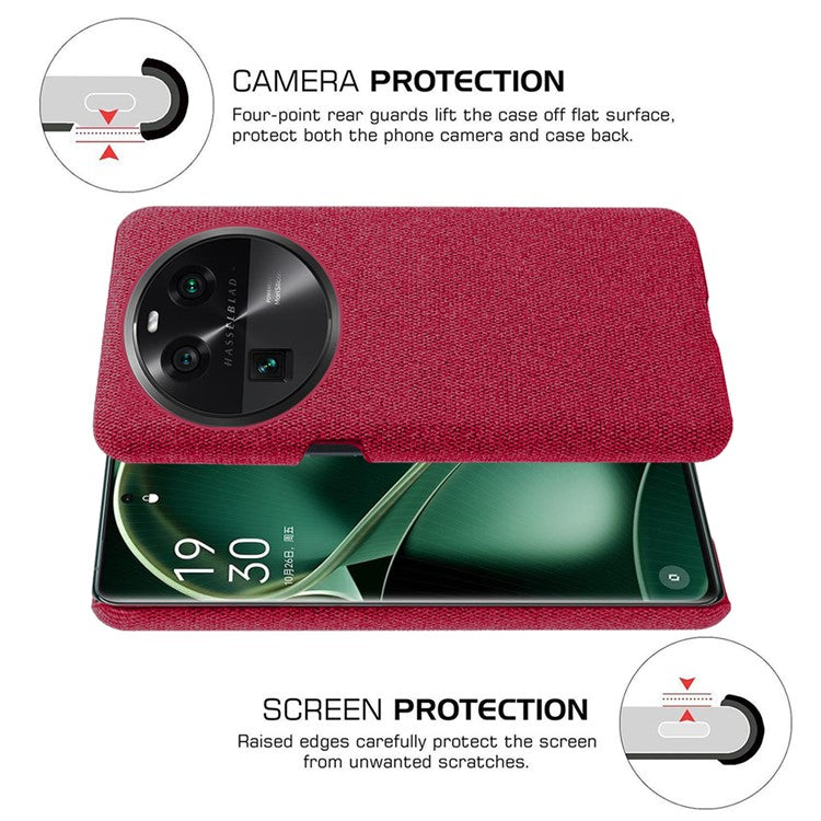 Smartphone Case for Oppo Find X6 Solid Color Anti-scratch Hard PC+Cloth Phone Cover - Red