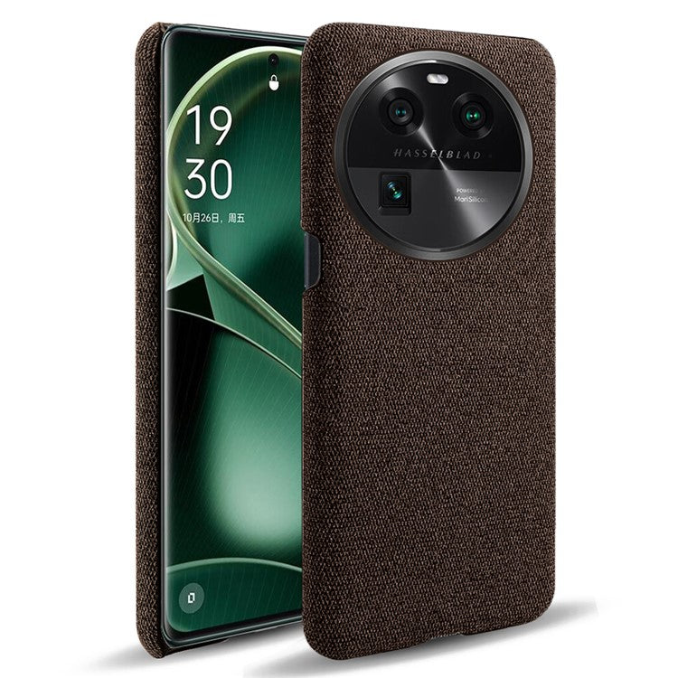 Smartphone Case for Oppo Find X6 Solid Color Anti-scratch Hard PC+Cloth Phone Cover - Brown
