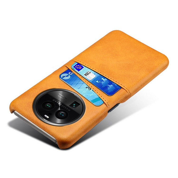 Phone Case for Oppo Find X6 Pro Back Shell, Dual Card Slots PU Leather Coated PC Cover - Orange