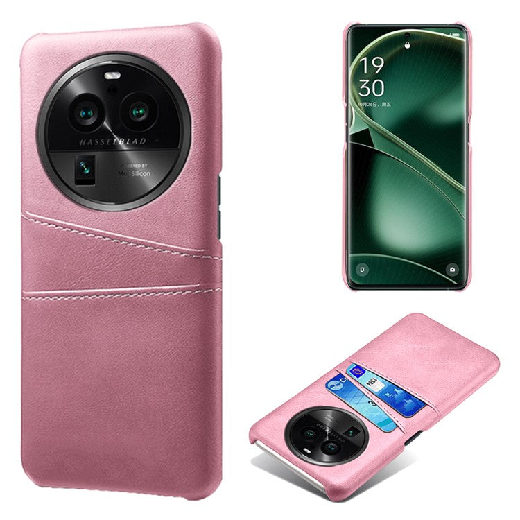 Phone Case for Oppo Find X6 Pro Back Shell, Dual Card Slots PU Leather Coated PC Cover - Rose Gold