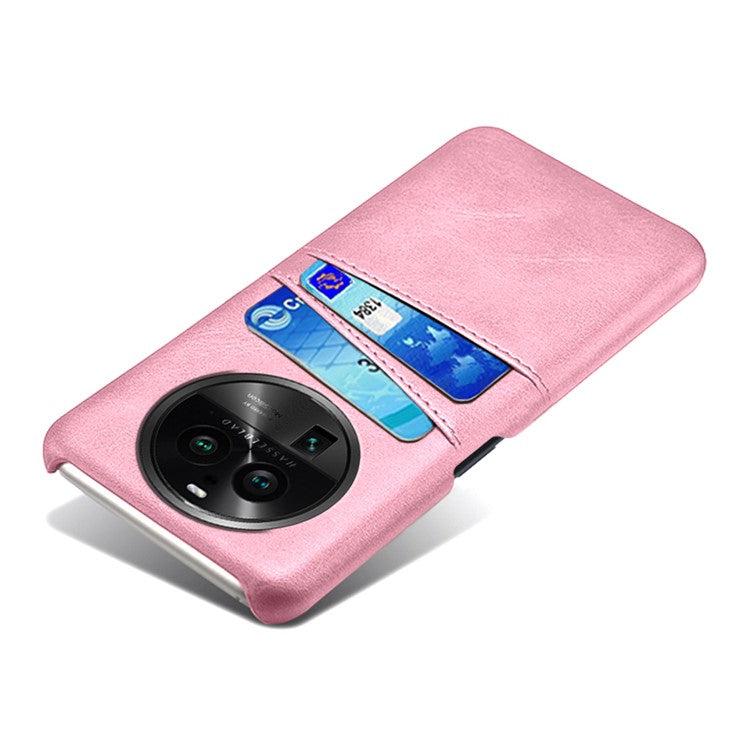 Phone Case for Oppo Find X6 Pro Back Shell, Dual Card Slots PU Leather Coated PC Cover - Rose Gold