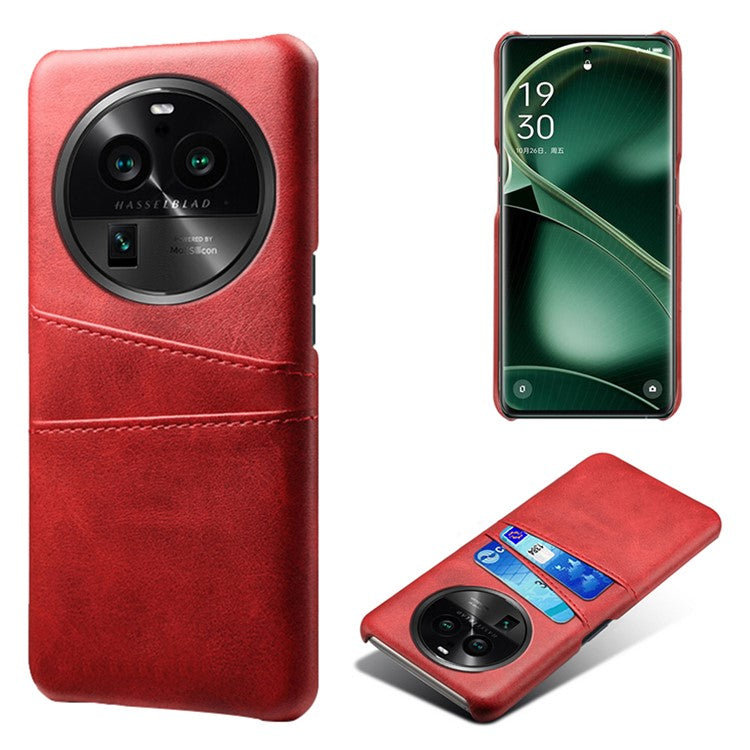 Phone Case for Oppo Find X6 Pro Back Shell, Dual Card Slots PU Leather Coated PC Cover - Red