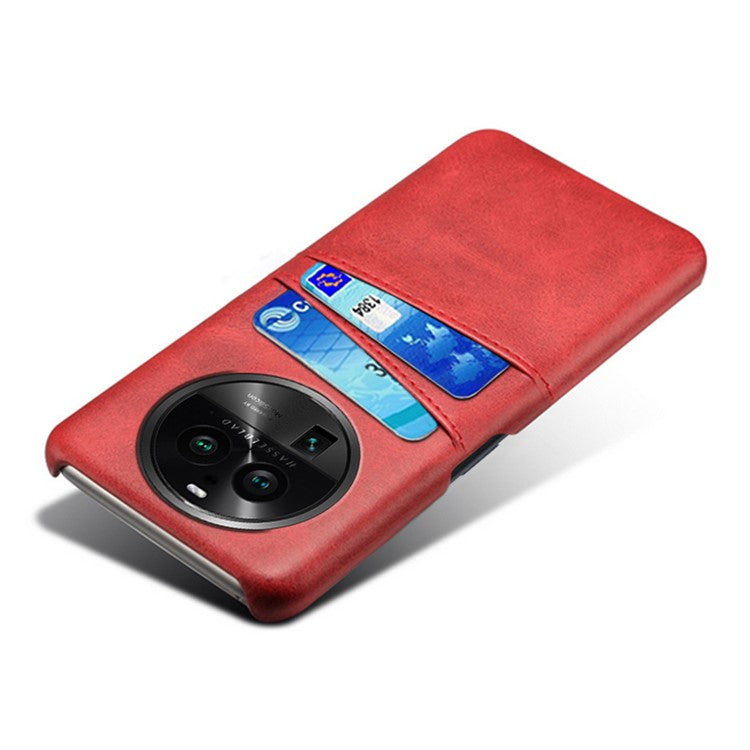 Phone Case for Oppo Find X6 Pro Back Shell, Dual Card Slots PU Leather Coated PC Cover - Red