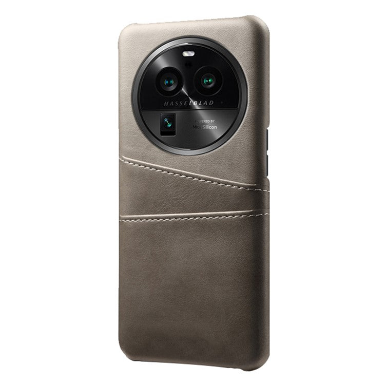 Phone Case for Oppo Find X6 Pro Back Shell, Dual Card Slots PU Leather Coated PC Cover - Grey