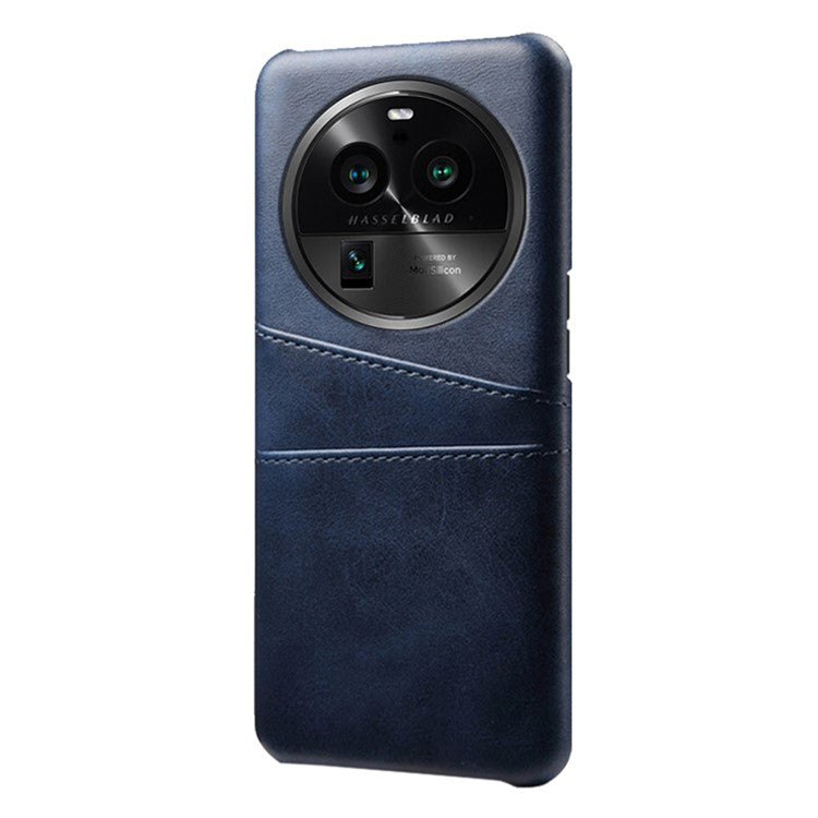 Phone Case for Oppo Find X6 Pro Back Shell, Dual Card Slots PU Leather Coated PC Cover - Blue