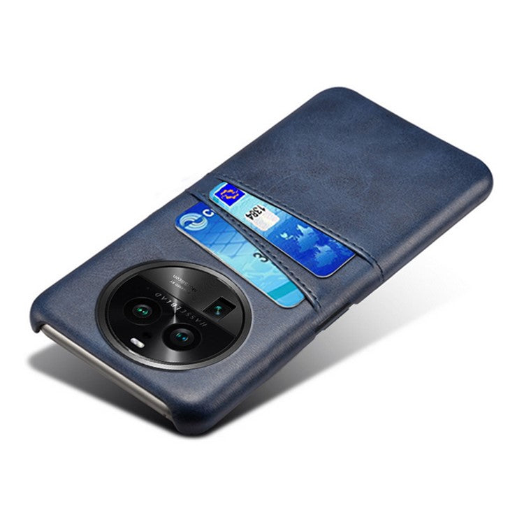 Phone Case for Oppo Find X6 Pro Back Shell, Dual Card Slots PU Leather Coated PC Cover - Blue