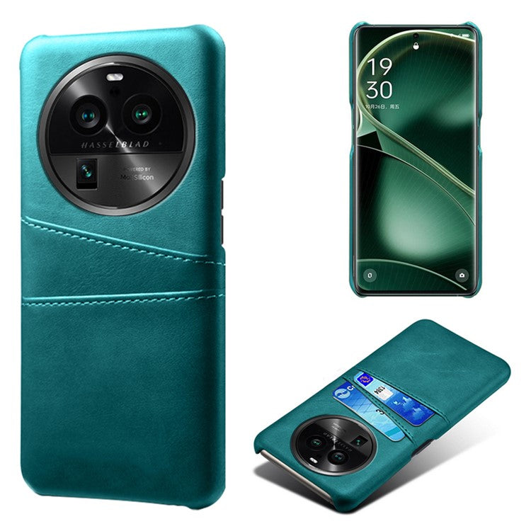 Phone Case for Oppo Find X6 Pro Back Shell, Dual Card Slots PU Leather Coated PC Cover - Green