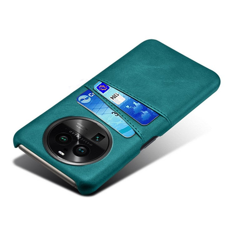 Phone Case for Oppo Find X6 Pro Back Shell, Dual Card Slots PU Leather Coated PC Cover - Green
