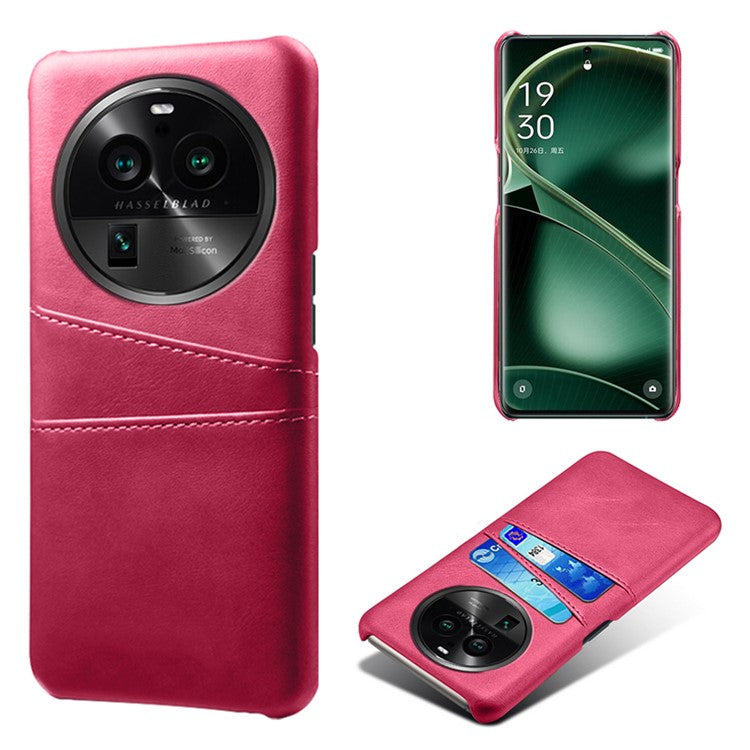 Phone Case for Oppo Find X6 Pro Back Shell, Dual Card Slots PU Leather Coated PC Cover - Rose