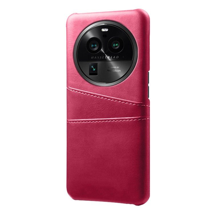 Phone Case for Oppo Find X6 Pro Back Shell, Dual Card Slots PU Leather Coated PC Cover - Rose