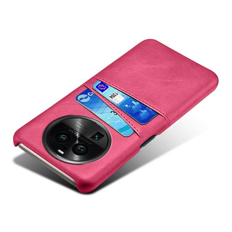 Phone Case for Oppo Find X6 Pro Back Shell, Dual Card Slots PU Leather Coated PC Cover - Rose