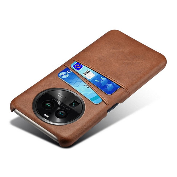 Phone Case for Oppo Find X6 Pro Back Shell, Dual Card Slots PU Leather Coated PC Cover - Brown