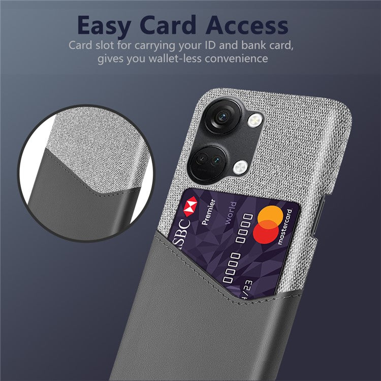 For OnePlus Nord 3 5G / Ace 2V Cloth Texture Card Holder Phone Cover Leather Coated PC Back Case - Grey