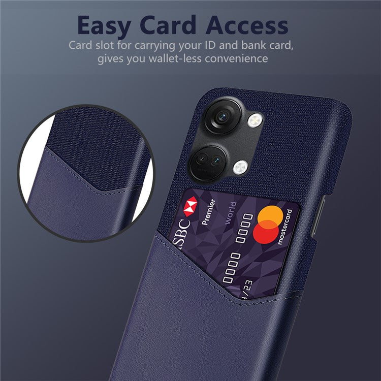 For OnePlus Nord 3 5G / Ace 2V Cloth Texture Card Holder Phone Cover Leather Coated PC Back Case - Blue