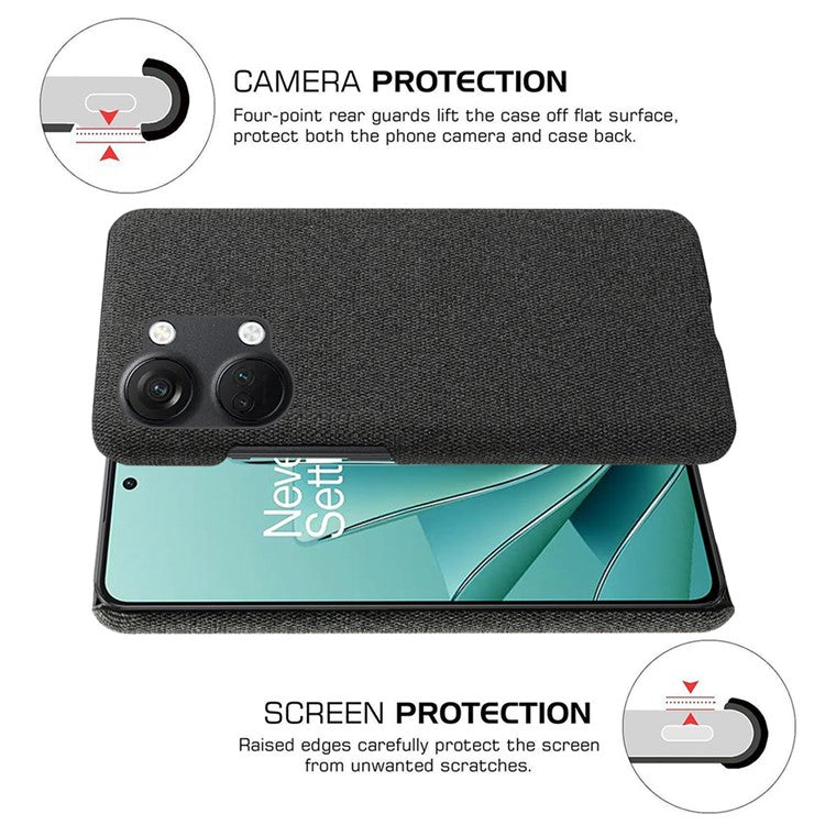 For OnePlus Nord 3 5G / Ace 2V Shockproof Non-Slip Case Cloth+Hard PC Protective Guardian Phone Cover - Black