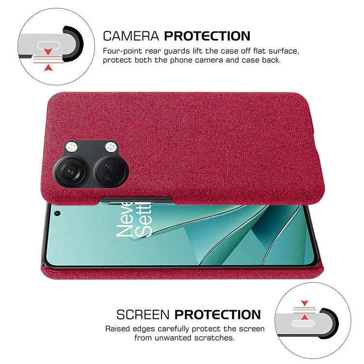 For OnePlus Nord 3 5G / Ace 2V Shockproof Non-Slip Case Cloth+Hard PC Protective Guardian Phone Cover - Red