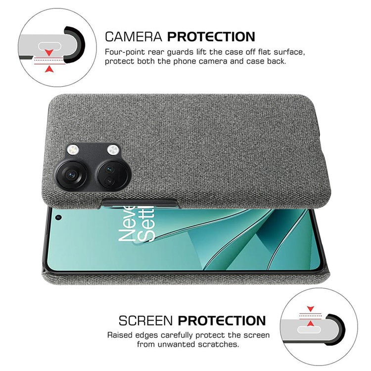 For OnePlus Nord 3 5G / Ace 2V Shockproof Non-Slip Case Cloth+Hard PC Protective Guardian Phone Cover - Grey
